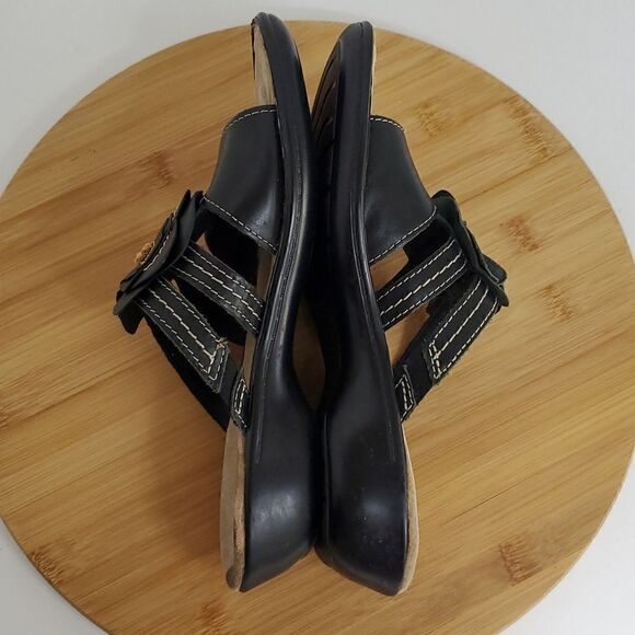 Clarks Bendables Black Leather Comfort Sandals Wedge Heel Flower Women’s 7 M - Picture 6 of 8